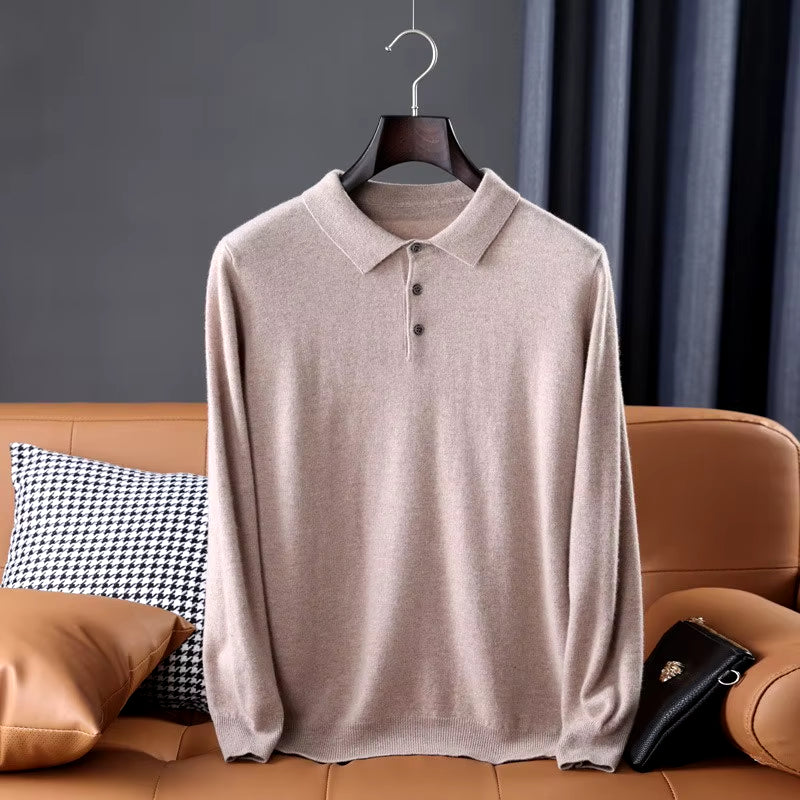 Soft Cashmere Sweater Men'S Clothing Tops Autumn Winter Male Business Casual Polo Collar Knitted Pullover Spring