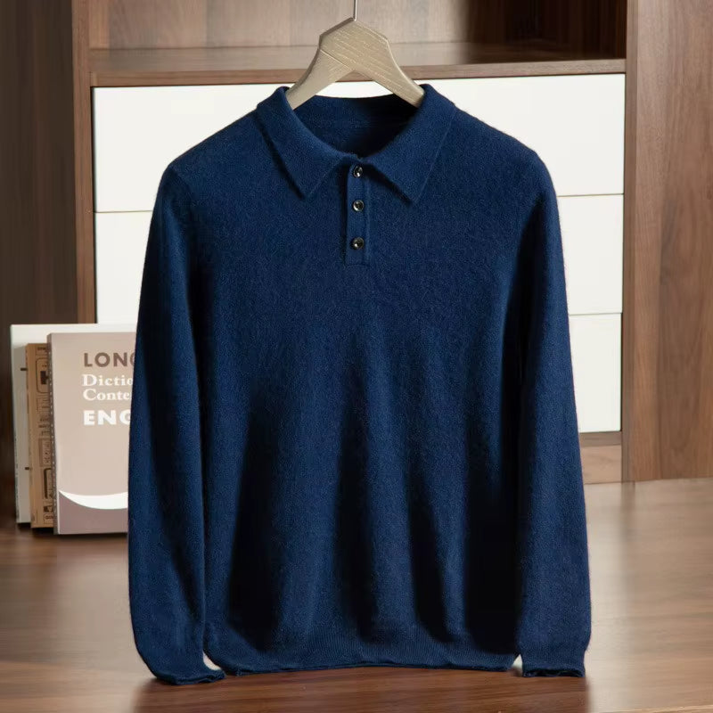 Soft Cashmere Sweater Men'S Clothing Tops Autumn Winter Male Business Casual Polo Collar Knitted Pullover Spring