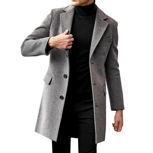 Men's Woolen Mid-Length Overcoat