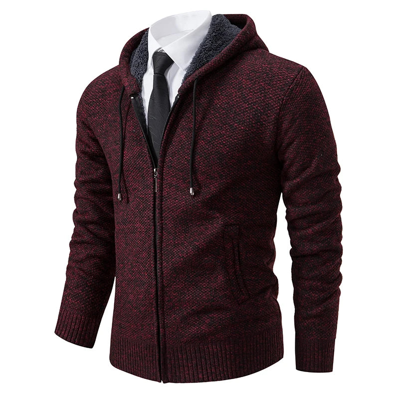 Men's Casual Sports Coat Solid Color Stand Collar Wweater Grab Fleece Warm Zipper Cardigan