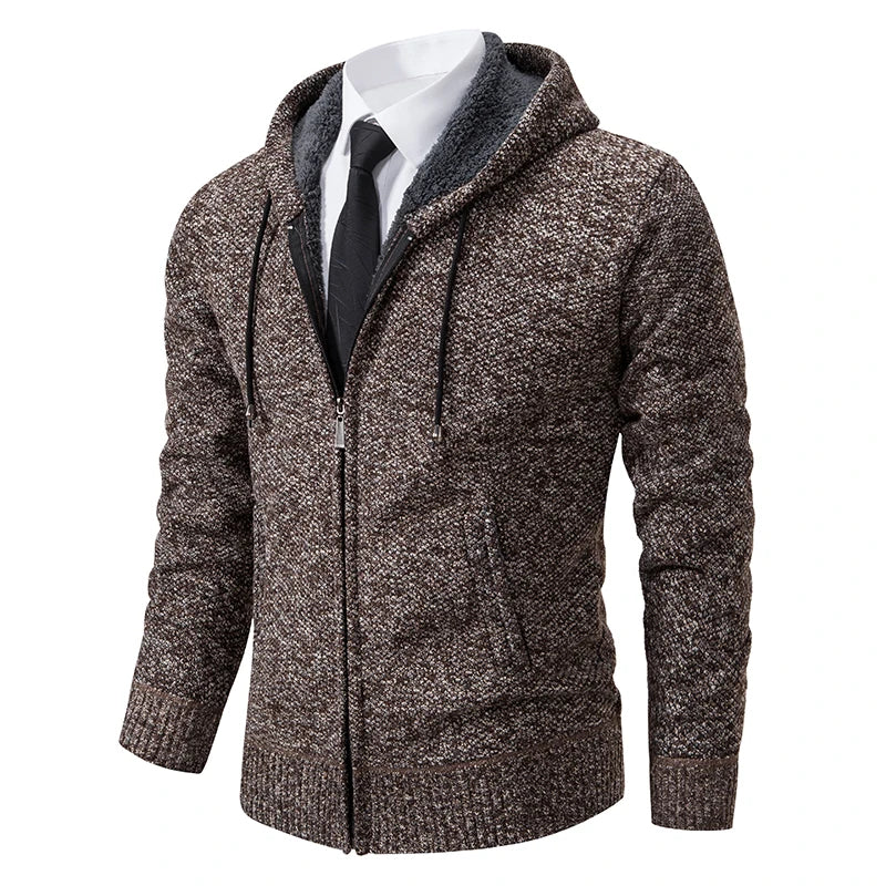 Men's Casual Sports Coat Solid Color Stand Collar Wweater Grab Fleece Warm Zipper Cardigan