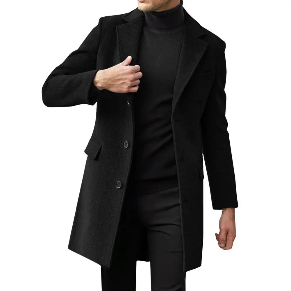 Men's Woolen Mid-Length Overcoat