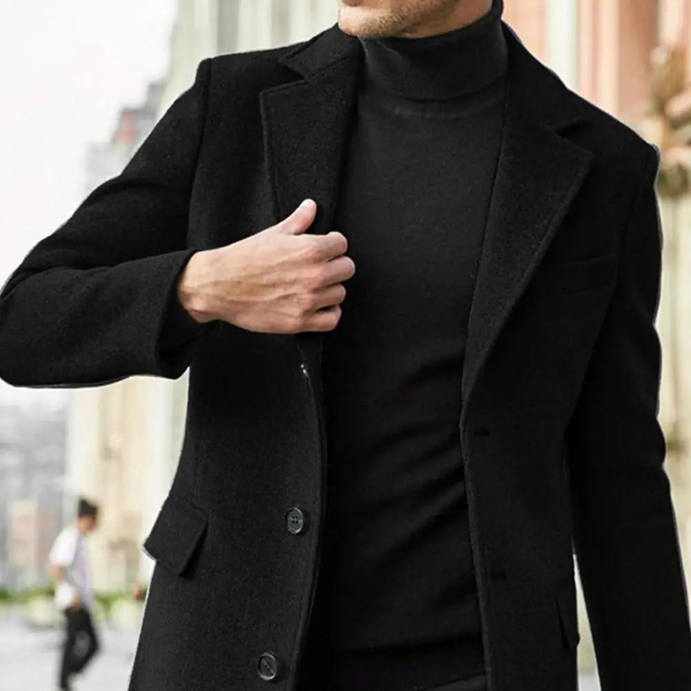 Men's Woolen Mid-Length Overcoat