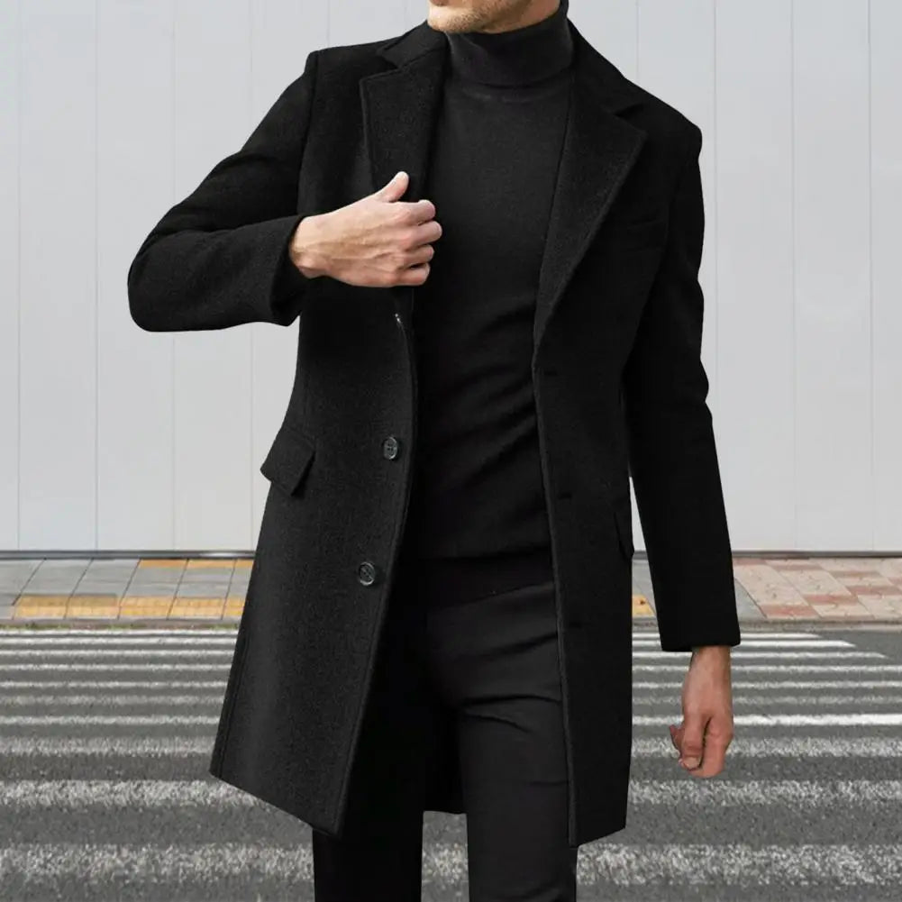 Men's Woolen Mid-Length Overcoat