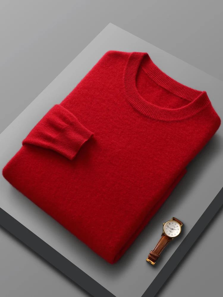 100% Merino Wool Pullover Sweater Men O-Neck Long Sleeve Cashmere Knitwear Pullover Female Clothing Grace Tops