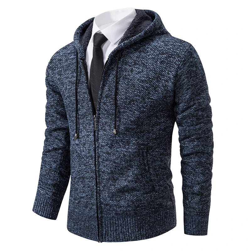 Men's Casual Sports Coat Solid Color Stand Collar Wweater Grab Fleece Warm Zipper Cardigan