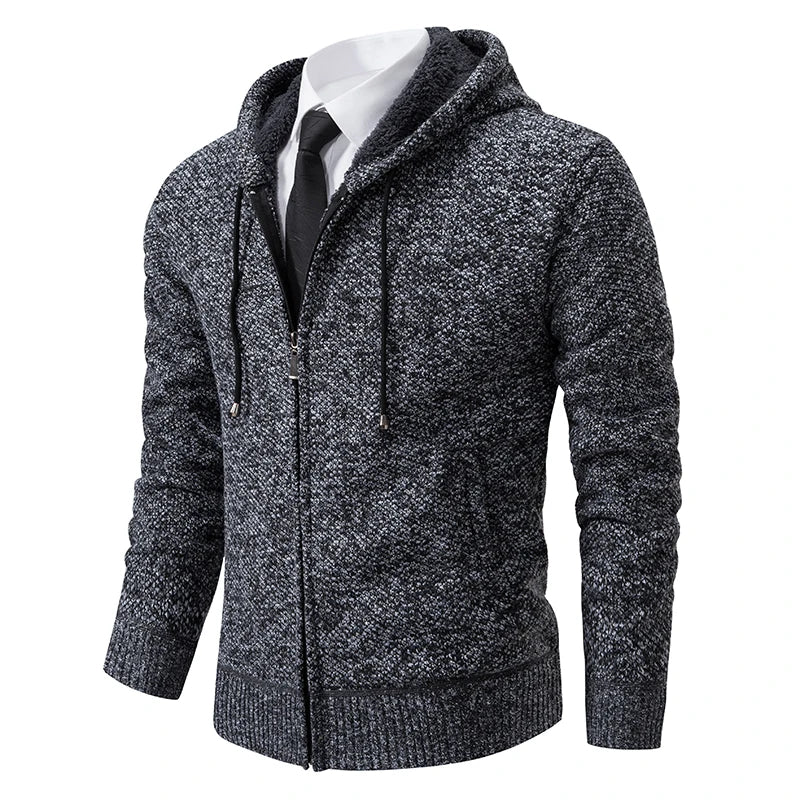 Men's Casual Sports Coat Solid Color Stand Collar Wweater Grab Fleece Warm Zipper Cardigan