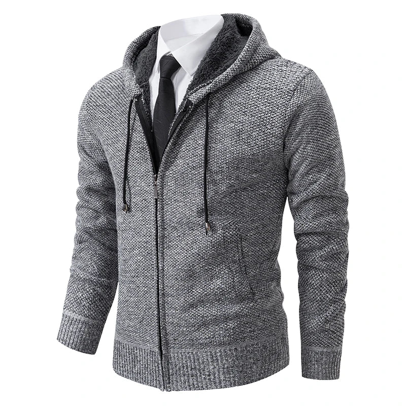 Men's Casual Sports Coat Solid Color Stand Collar Wweater Grab Fleece Warm Zipper Cardigan