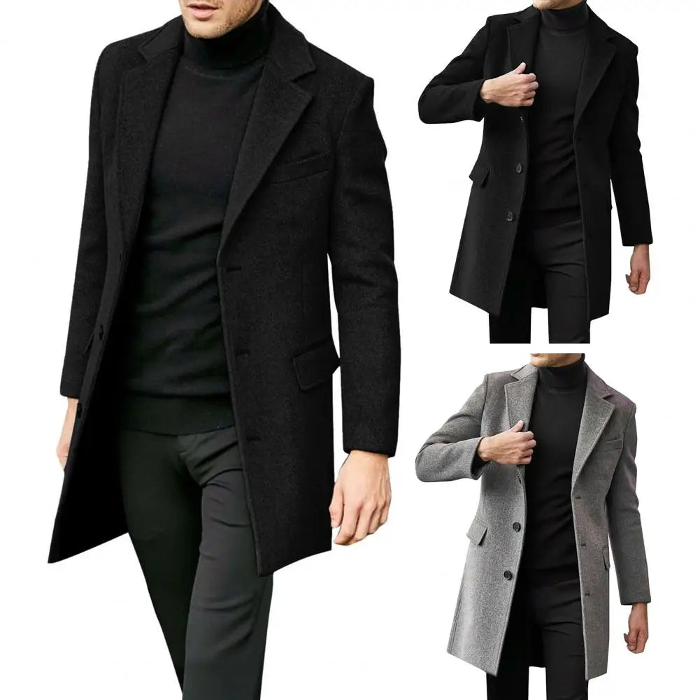 Men's Woolen Mid-Length Overcoat