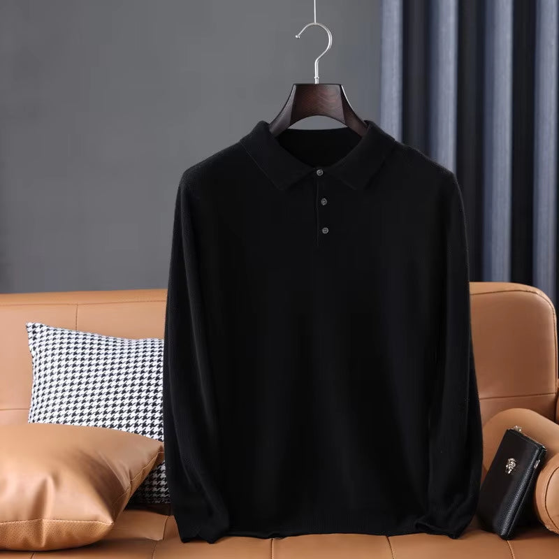 Soft Cashmere Sweater Men'S Clothing Tops Autumn Winter Male Business Casual Polo Collar Knitted Pullover Spring