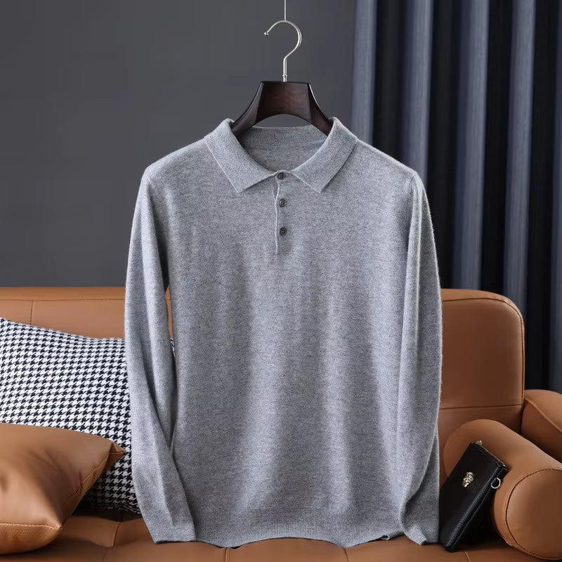 Soft Cashmere Sweater Men'S Clothing Tops Autumn Winter Male Business Casual Polo Collar Knitted Pullover Spring